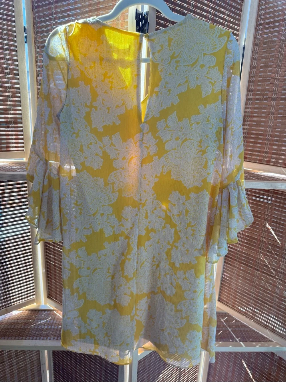 Calvin Klein Yellow and White Floral V-Neck Mini Dress N0357